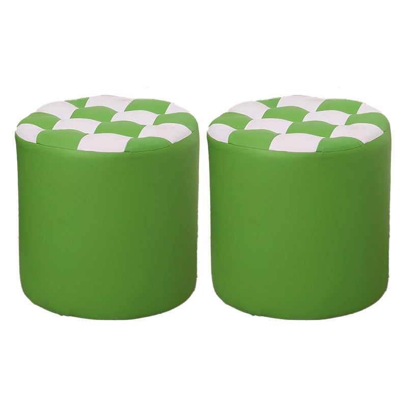 Contemporary Pouf Ottoman Faux Leather Upholstered Tufted Square Pattern Round Ottoman Green 2 Piece Set Clearhalo 'furn' 'furn_ottomans_poufs' 'Furniture' 'Living Room Furniture' 'Ottomans & Poufs' 'ottomans_poufs' 6184224