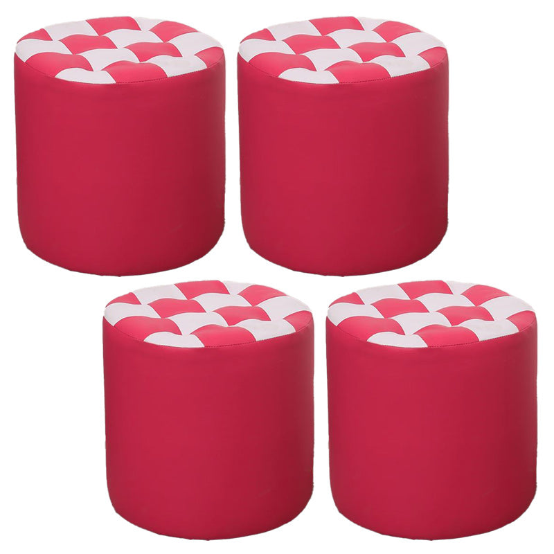 Contemporary Pouf Ottoman Faux Leather Upholstered Tufted Square Pattern Round Ottoman Rose Red 4 Piece Set Clearhalo 'furn' 'furn_ottomans_poufs' 'Furniture' 'Living Room Furniture' 'Ottomans & Poufs' 'ottomans_poufs' 6184234