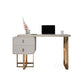 Glam Pedestal Office Desk Curved Pewter Writing Desk with Drawers Clearhalo 'furn' 'furn_office_desk' 'Furniture' 'Office Desks' 'Office Furniture' 'office_desk' 6184342