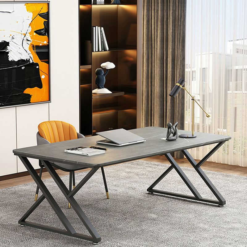 Bureau de bureau gris incurvé moderne 31,5 "de large trestle de bureau d'écriture