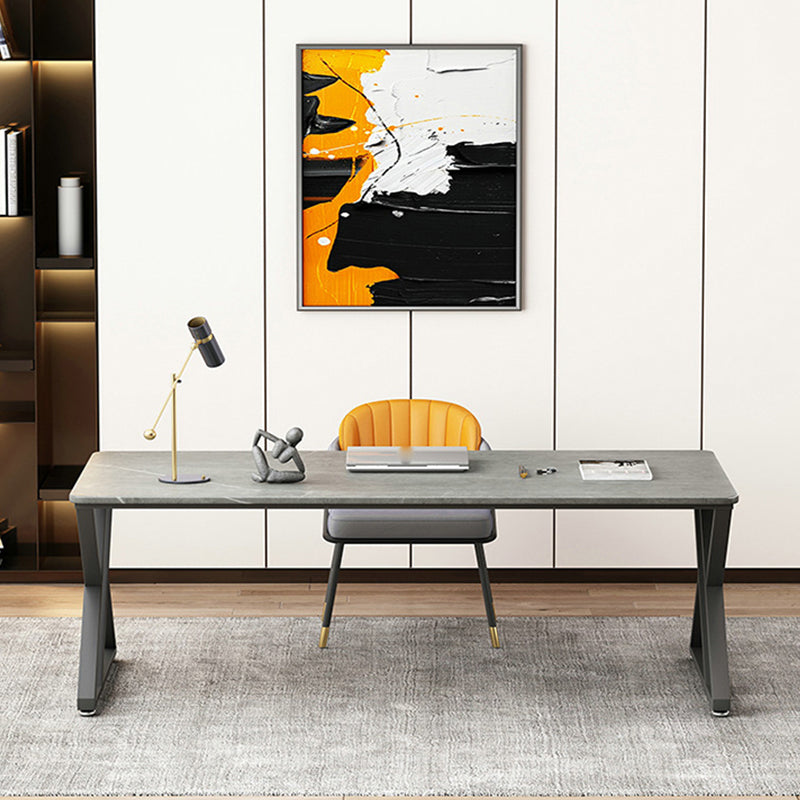 Bureau de bureau gris incurvé moderne 31,5 "de large trestle de bureau d'écriture