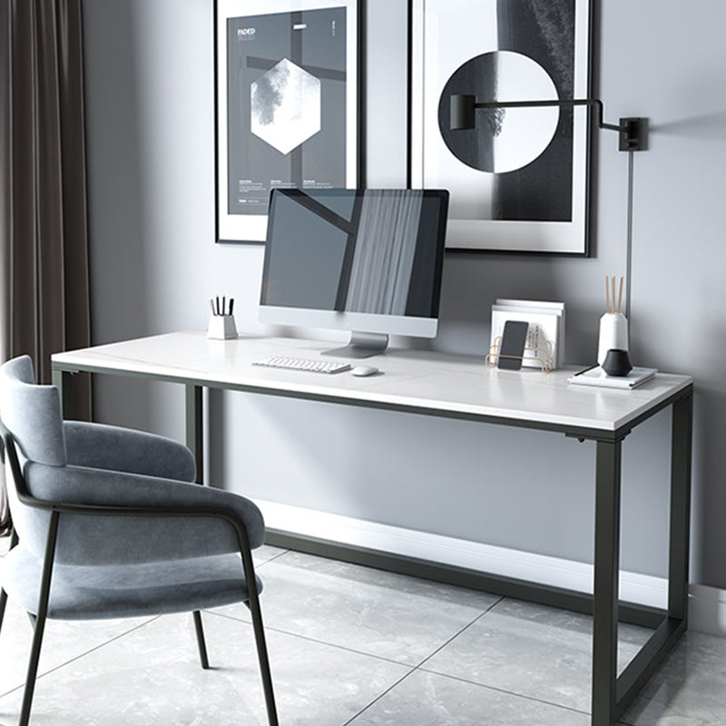 Industrial Grey Writing Desk Marble Office Desk with Metal Legs 63"L x 31.5"W x 29.5"H Clearhalo 'furn' 'furn_office_desk' 'Furniture' 'Office Desks' 'Office Furniture' 'office_desk' 6184366
