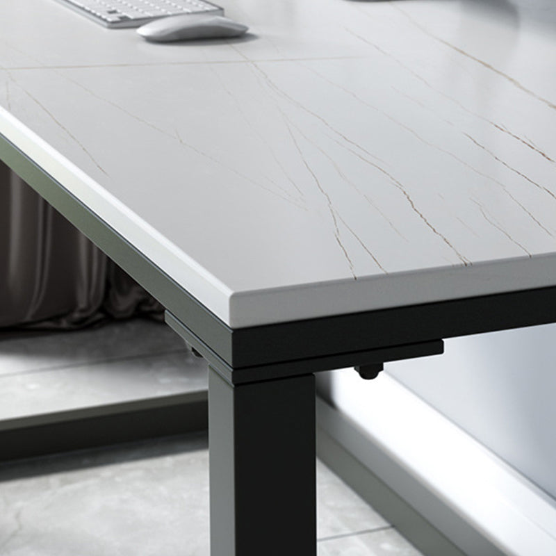 Industrial Grey Writing Desk Marble Office Desk with Metal Legs Clearhalo 'furn' 'furn_office_desk' 'Furniture' 'Office Desks' 'Office Furniture' 'office_desk' 6184370