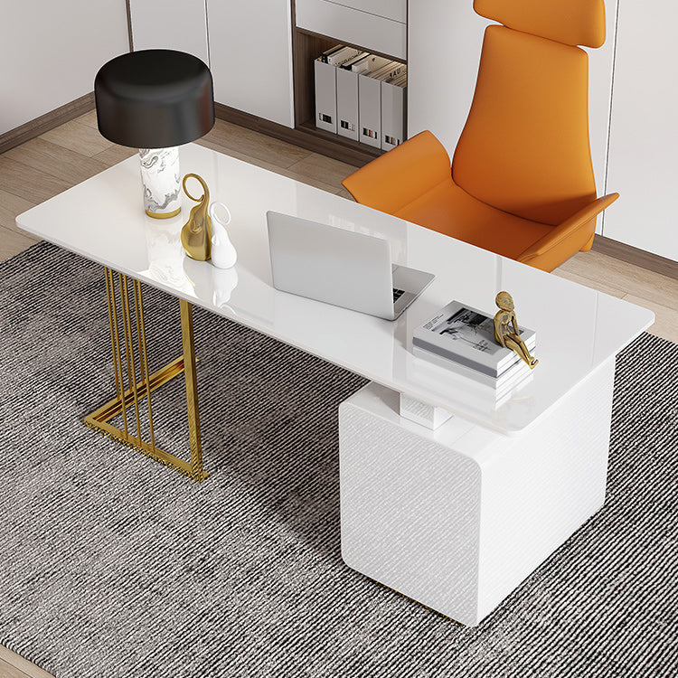 Modern Glass Office Working Table Rectangle Writing Desk with Drawers 63"L x 27.6"W x 29.5"H White Clearhalo 'furn' 'furn_office_desk' 'Furniture' 'Office Desks' 'Office Furniture' 'office_desk' 6184407