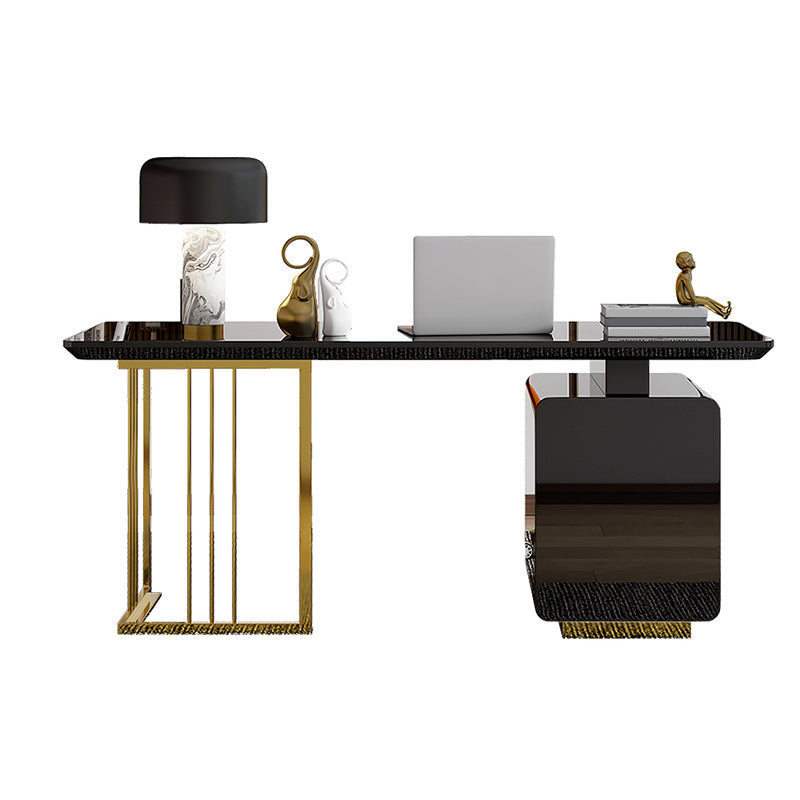 Modern Glass Office Working Table Rectangle Writing Desk with Drawers Clearhalo 'furn' 'furn_office_desk' 'Furniture' 'Office Desks' 'Office Furniture' 'office_desk' 6184416