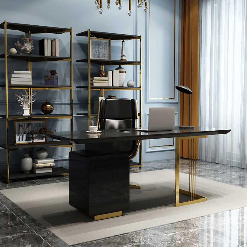 Rectangle Home Writing Table Modern Wooden Working Desk with Drawers Black Clearhalo 'furn' 'furn_office_desk' 'Furniture' 'Office Desks' 'Office Furniture' 'office_desk' 6184435