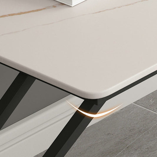 Bureau d'écriture incurvé contemporain Bureau de bureau à chevalets blancs avec des jambes en métal