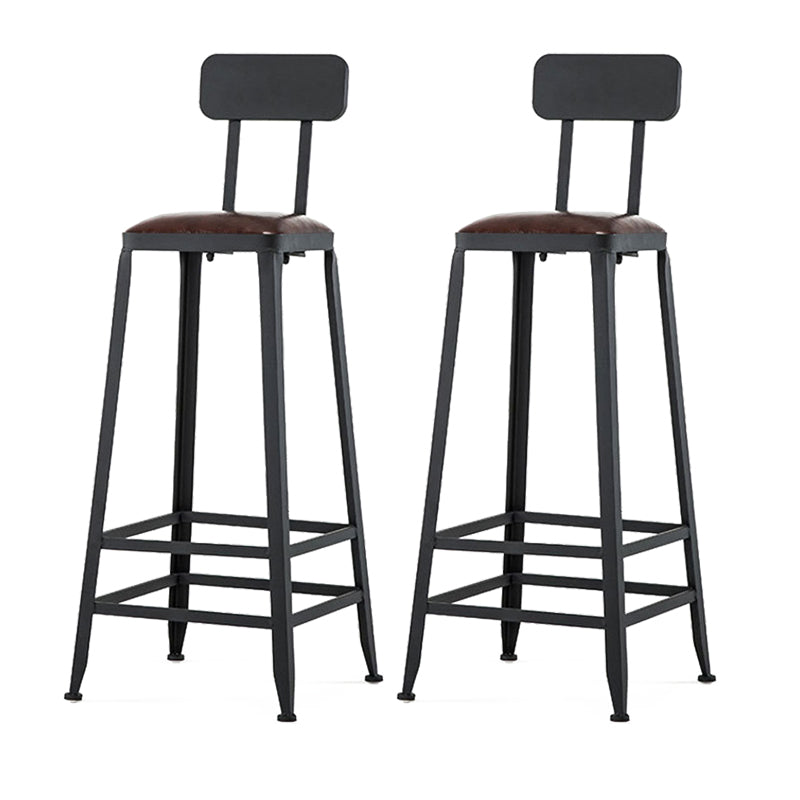 Industrial Brown Counter Stool Leather Square Stool with Black Metal Frame With Back 2 Piece Set Bar Stool(31"H) Clearhalo 'Bar Furniture' 'Bar Stools' 'bar_stools' 'furn' 'furn_bar_stools' 'Furniture' 'Kitchen & Dining Furniture' 6184545
