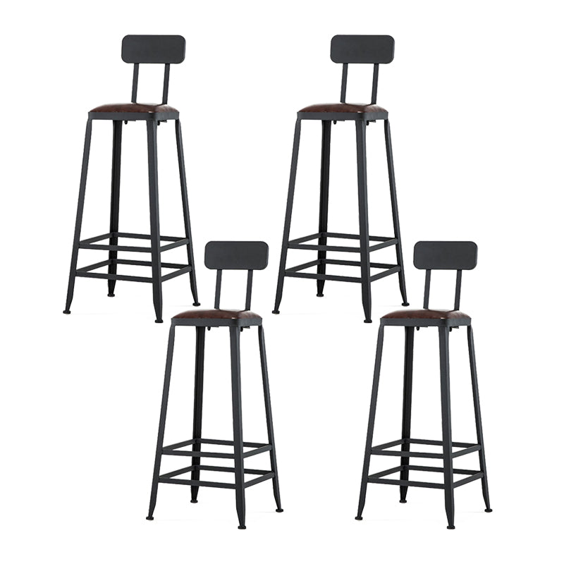 Industrial Brown Counter Stool Leather Square Stool with Black Metal Frame With Back 4 Piece Set Bar Stool(31"H) Clearhalo 'Bar Furniture' 'Bar Stools' 'bar_stools' 'furn' 'furn_bar_stools' 'Furniture' 'Kitchen & Dining Furniture' 6184547