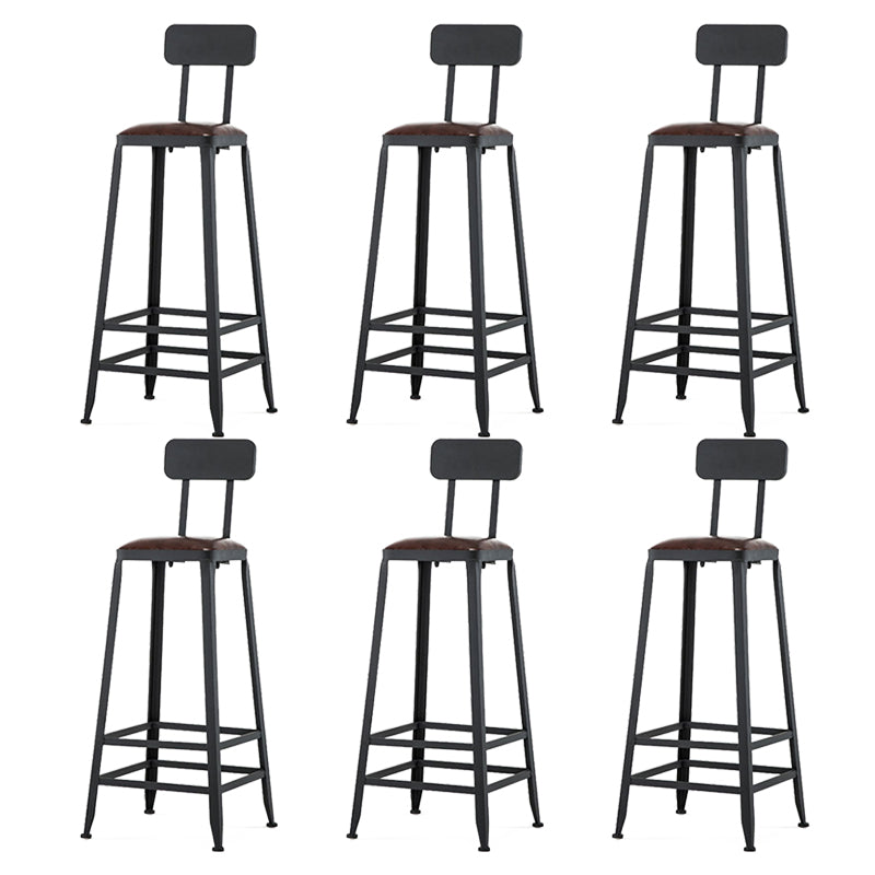 Industrial Brown Counter Stool Leather Square Stool with Black Metal Frame With Back 6 Piece Set Bar Stool(31"H) Clearhalo 'Bar Furniture' 'Bar Stools' 'bar_stools' 'furn' 'furn_bar_stools' 'Furniture' 'Kitchen & Dining Furniture' 6184548