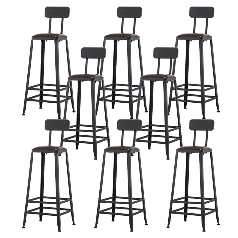 Industrial Brown Counter Stool Leather Square Stool with Black Metal Frame With Back 8 Piece Set Bar Stool(31"H) Clearhalo 'Bar Furniture' 'Bar Stools' 'bar_stools' 'furn' 'furn_bar_stools' 'Furniture' 'Kitchen & Dining Furniture' 6184550