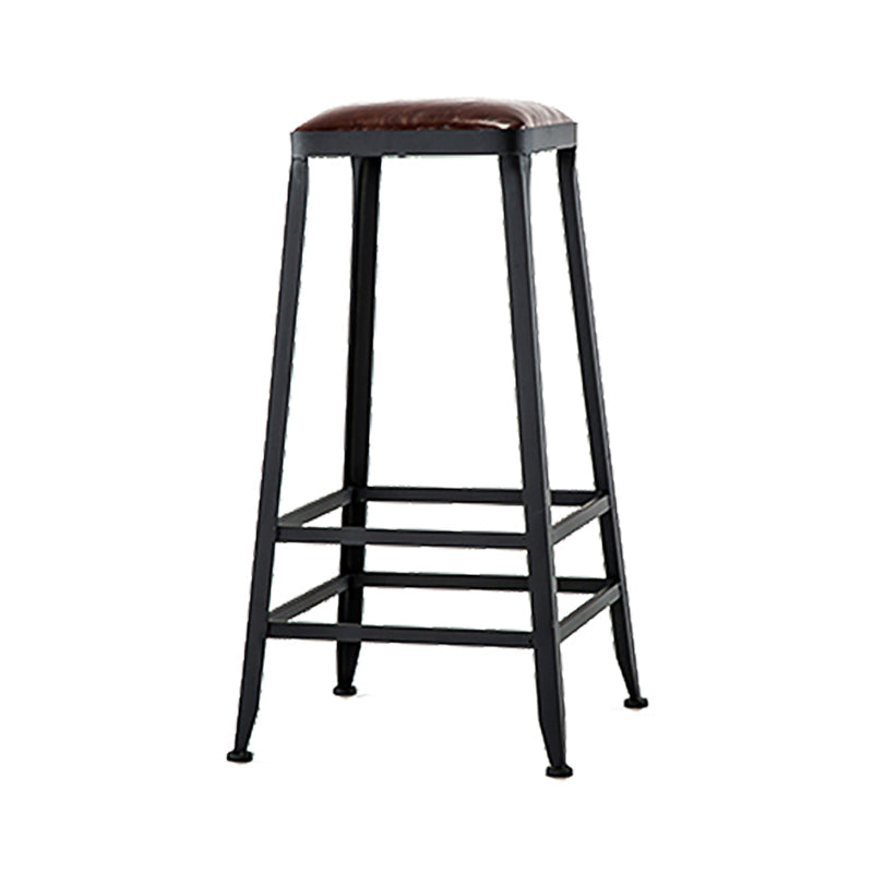 Industrial Brown Counter Stool Leather Square Stool with Black Metal Frame Backless 1 Piece Bar Stool(31"H) Clearhalo 'Bar Furniture' 'Bar Stools' 'bar_stools' 'furn' 'furn_bar_stools' 'Furniture' 'Kitchen & Dining Furniture' 6184553