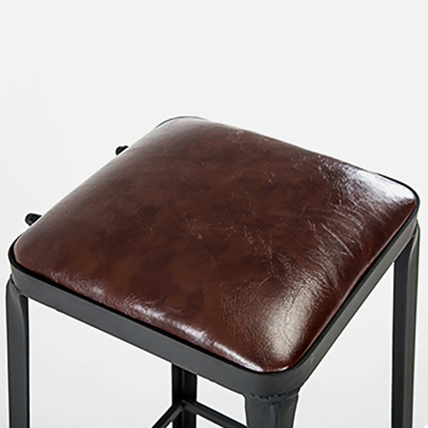 Industrial Brown Counter Stool Leather Square Stool with Black Metal Frame Clearhalo 'Bar Furniture' 'Bar Stools' 'bar_stools' 'furn' 'furn_bar_stools' 'Furniture' 'Kitchen & Dining Furniture' 6184554
