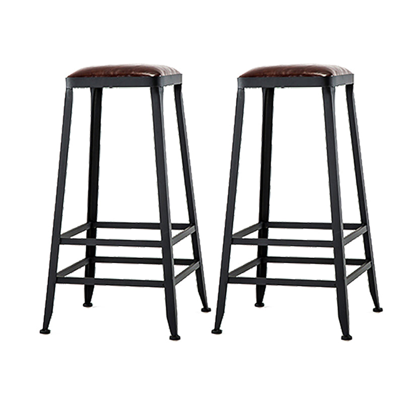 Industrial Brown Counter Stool Leather Square Stool with Black Metal Frame Backless 2 Piece Set Bar Stool(31"H) Clearhalo 'Bar Furniture' 'Bar Stools' 'bar_stools' 'furn' 'furn_bar_stools' 'Furniture' 'Kitchen & Dining Furniture' 6184555