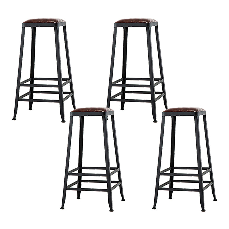 Industrial Brown Counter Stool Leather Square Stool with Black Metal Frame Backless 4 Piece Set Bar Stool(31"H) Clearhalo 'Bar Furniture' 'Bar Stools' 'bar_stools' 'furn' 'furn_bar_stools' 'Furniture' 'Kitchen & Dining Furniture' 6184557