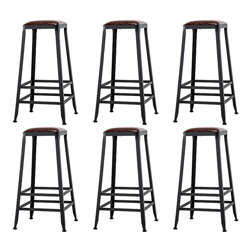 Industrial Brown Counter Stool Leather Square Stool with Black Metal Frame Backless 6 Piece Set Bar Stool(31"H) Clearhalo 'Bar Furniture' 'Bar Stools' 'bar_stools' 'furn' 'furn_bar_stools' 'Furniture' 'Kitchen & Dining Furniture' 6184558
