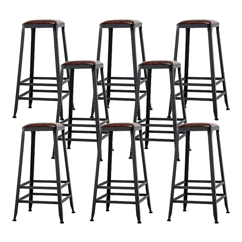 Industrial Brown Counter Stool Leather Square Stool with Black Metal Frame Backless 8 Piece Set Bar Stool(31"H) Clearhalo 'Bar Furniture' 'Bar Stools' 'bar_stools' 'furn' 'furn_bar_stools' 'Furniture' 'Kitchen & Dining Furniture' 6184560