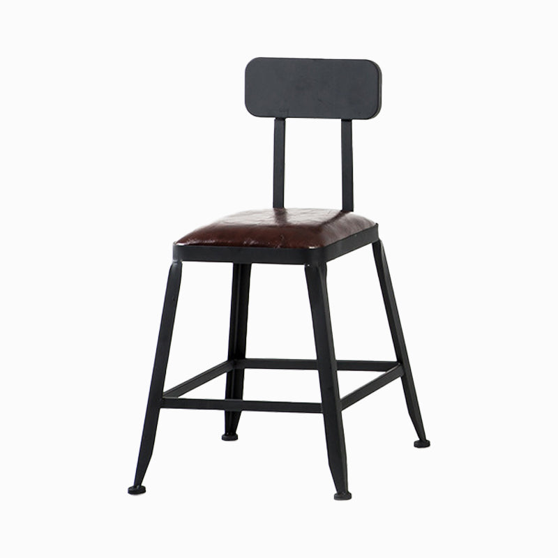 Industrial Brown Counter Stool Leather Square Stool with Black Metal Frame With Back 1 Piece Short Stool(18"H) Clearhalo 'Bar Furniture' 'Bar Stools' 'bar_stools' 'furn' 'furn_bar_stools' 'Furniture' 'Kitchen & Dining Furniture' 6184562