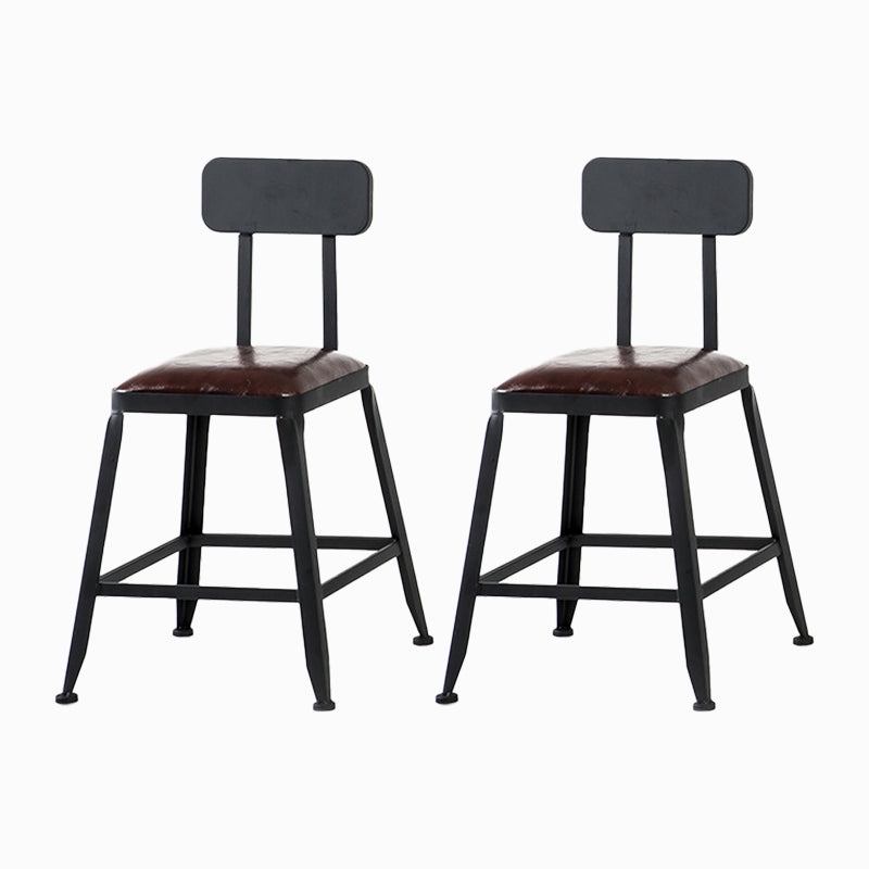 Industrial Brown Counter Stool Leather Square Stool with Black Metal Frame With Back 2 Piece Set Short Stool(18"H) Clearhalo 'Bar Furniture' 'Bar Stools' 'bar_stools' 'furn' 'furn_bar_stools' 'Furniture' 'Kitchen & Dining Furniture' 6184565
