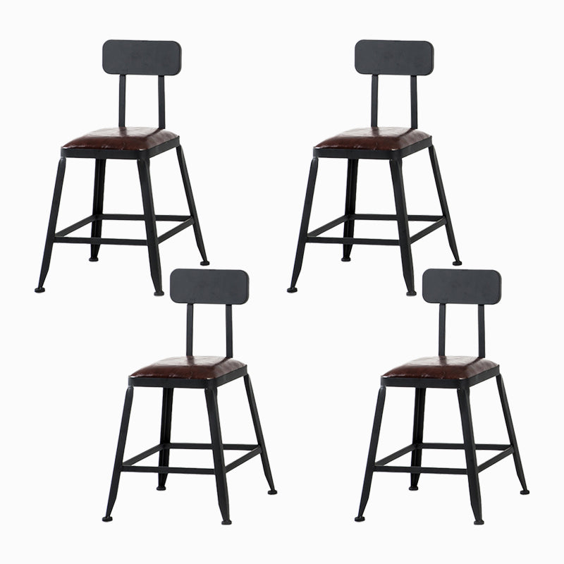 Industrial Brown Counter Stool Leather Square Stool with Black Metal Frame With Back 4 Piece Set Short Stool(18"H) Clearhalo 'Bar Furniture' 'Bar Stools' 'bar_stools' 'furn' 'furn_bar_stools' 'Furniture' 'Kitchen & Dining Furniture' 6184566