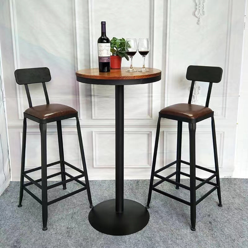 Industrial Brown Counter Stool Leather Square Stool with Black Metal Frame Clearhalo 'Bar Furniture' 'Bar Stools' 'bar_stools' 'furn' 'furn_bar_stools' 'Furniture' 'Kitchen & Dining Furniture' 6184567