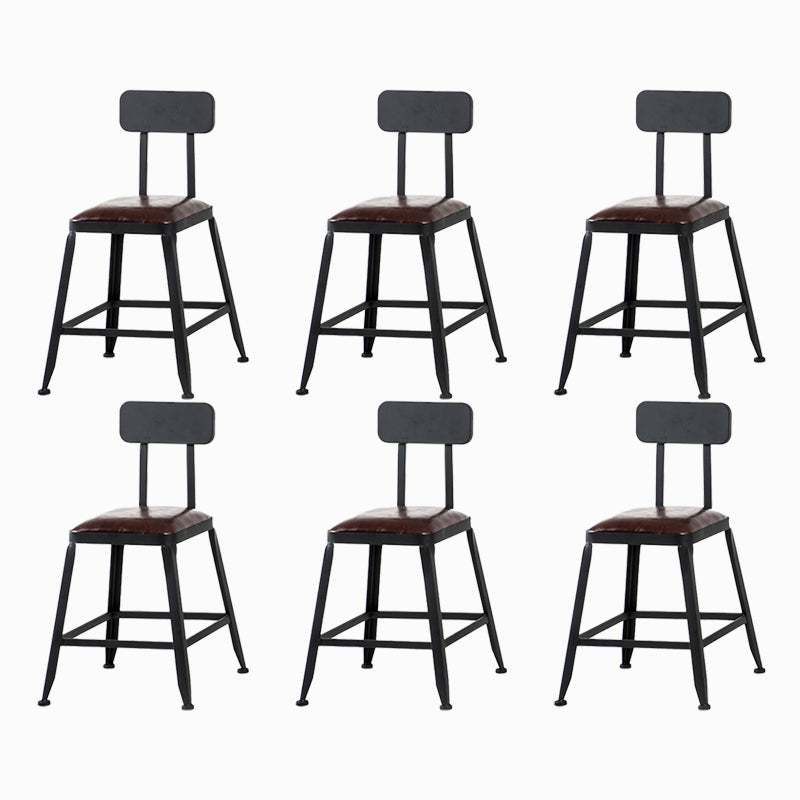 Industrial Brown Counter Stool Leather Square Stool with Black Metal Frame With Back 6 Piece Set Short Stool(18"H) Clearhalo 'Bar Furniture' 'Bar Stools' 'bar_stools' 'furn' 'furn_bar_stools' 'Furniture' 'Kitchen & Dining Furniture' 6184569