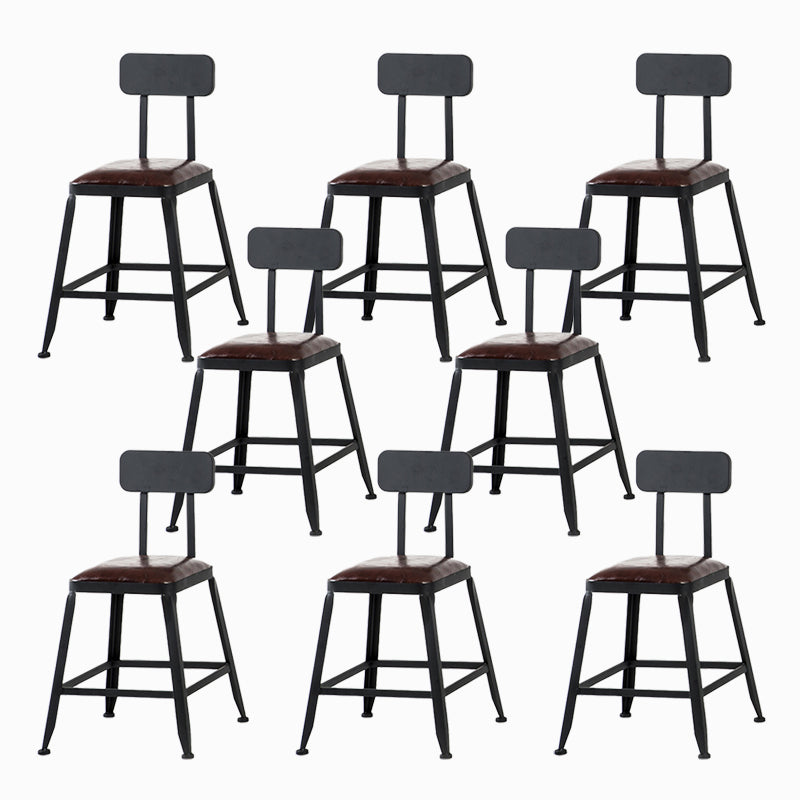 Industrial Brown Counter Stool Leather Square Stool with Black Metal Frame With Back 8 Piece Set Short Stool(18"H) Clearhalo 'Bar Furniture' 'Bar Stools' 'bar_stools' 'furn' 'furn_bar_stools' 'Furniture' 'Kitchen & Dining Furniture' 6184570