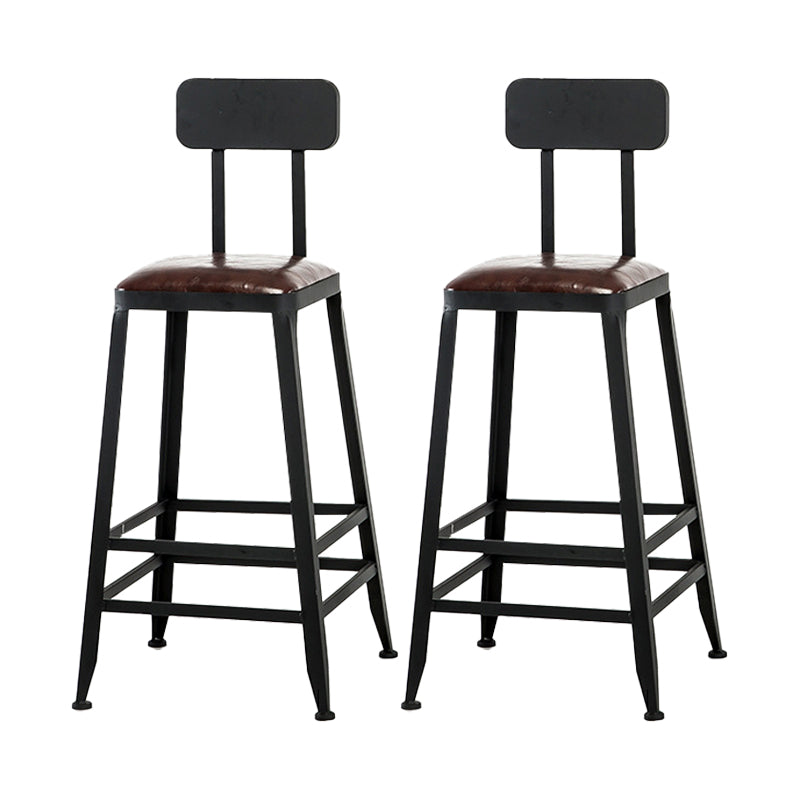 Industrial Brown Counter Stool Leather Square Stool with Black Metal Frame With Back 2 Piece Set Counter Stool(26"H) Clearhalo 'Bar Furniture' 'Bar Stools' 'bar_stools' 'furn' 'furn_bar_stools' 'Furniture' 'Kitchen & Dining Furniture' 6184572