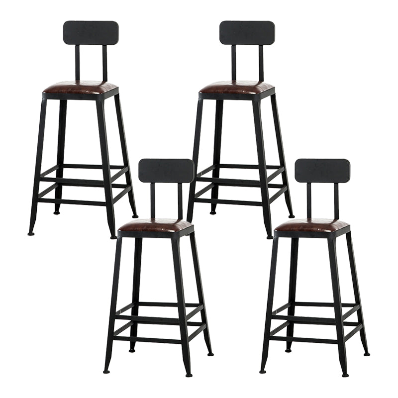 Industrial Brown Counter Stool Leather Square Stool with Black Metal Frame With Back 4 Piece Set Counter Stool(26"H) Clearhalo 'Bar Furniture' 'Bar Stools' 'bar_stools' 'furn' 'furn_bar_stools' 'Furniture' 'Kitchen & Dining Furniture' 6184573