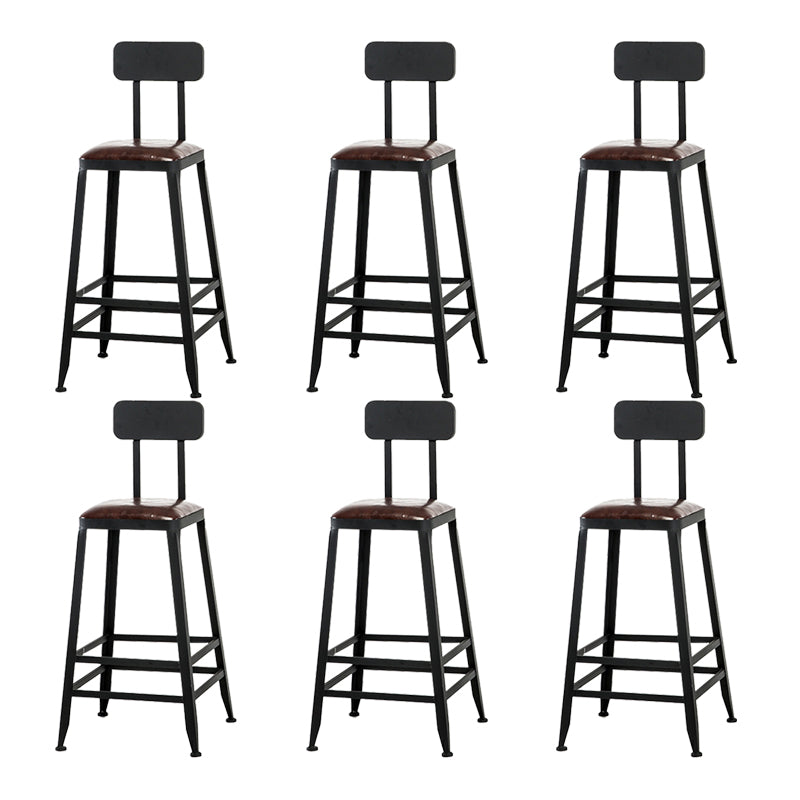 Industrial Brown Counter Stool Leather Square Stool with Black Metal Frame With Back 6 Piece Set Counter Stool(26"H) Clearhalo 'Bar Furniture' 'Bar Stools' 'bar_stools' 'furn' 'furn_bar_stools' 'Furniture' 'Kitchen & Dining Furniture' 6184574