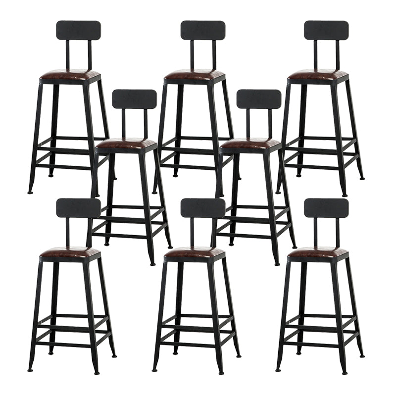 Industrial Brown Counter Stool Leather Square Stool with Black Metal Frame With Back 8 Piece Set Counter Stool(26"H) Clearhalo 'Bar Furniture' 'Bar Stools' 'bar_stools' 'furn' 'furn_bar_stools' 'Furniture' 'Kitchen & Dining Furniture' 6184575
