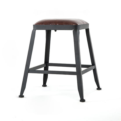 Industrial Brown Counter Stool Leather Square Stool with Black Metal Frame Backless 1 Piece Short Stool(18"H) Clearhalo 'Bar Furniture' 'Bar Stools' 'bar_stools' 'furn' 'furn_bar_stools' 'Furniture' 'Kitchen & Dining Furniture' 6184576
