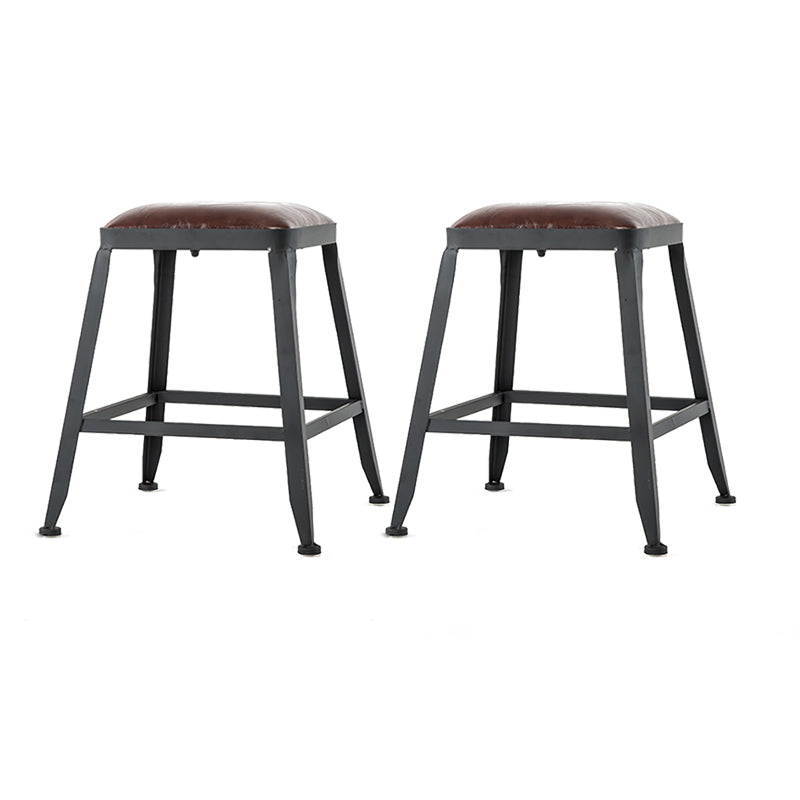 Industrial Brown Counter Stool Leather Square Stool with Black Metal Frame Backless 2 Piece Set Short Stool(18"H) Clearhalo 'Bar Furniture' 'Bar Stools' 'bar_stools' 'furn' 'furn_bar_stools' 'Furniture' 'Kitchen & Dining Furniture' 6184577