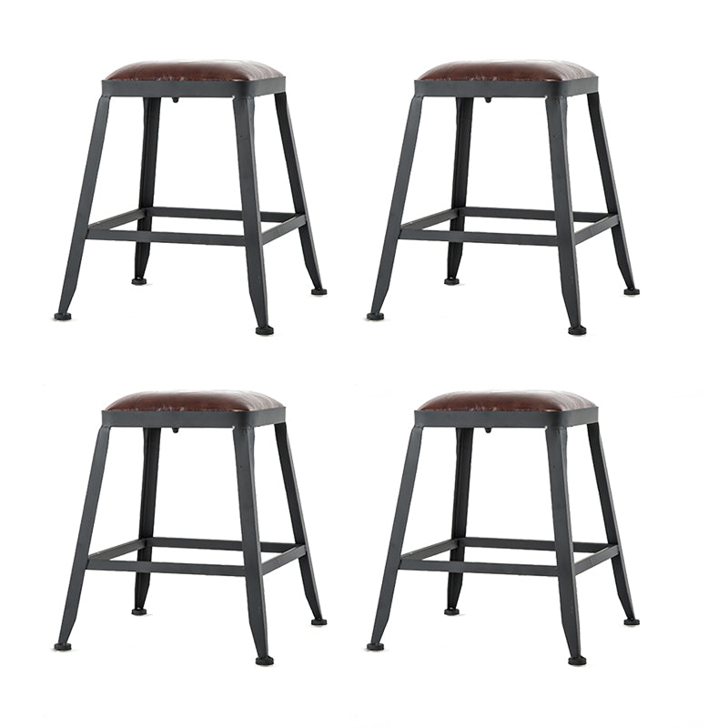 Industrial Brown Counter Stool Leather Square Stool with Black Metal Frame Backless 4 Piece Set Short Stool(18"H) Clearhalo 'Bar Furniture' 'Bar Stools' 'bar_stools' 'furn' 'furn_bar_stools' 'Furniture' 'Kitchen & Dining Furniture' 6184578