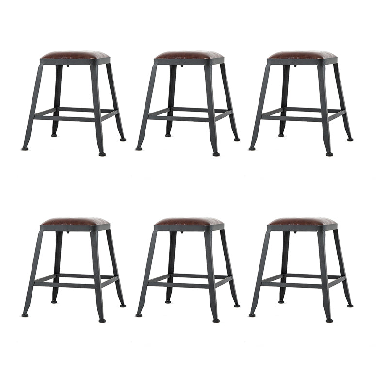 Industrial Brown Counter Stool Leather Square Stool with Black Metal Frame Backless 6 Piece Set Short Stool(18"H) Clearhalo 'Bar Furniture' 'Bar Stools' 'bar_stools' 'furn' 'furn_bar_stools' 'Furniture' 'Kitchen & Dining Furniture' 6184579