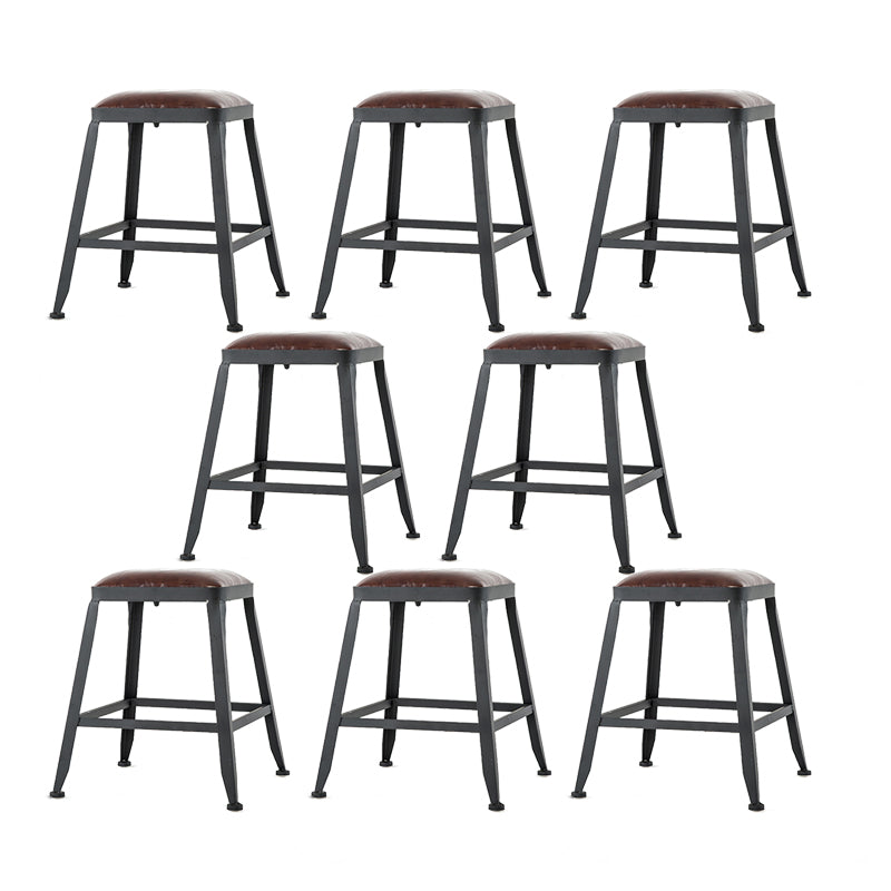 Industrial Brown Counter Stool Leather Square Stool with Black Metal Frame Backless 8 Piece Set Short Stool(18"H) Clearhalo 'Bar Furniture' 'Bar Stools' 'bar_stools' 'furn' 'furn_bar_stools' 'Furniture' 'Kitchen & Dining Furniture' 6184580