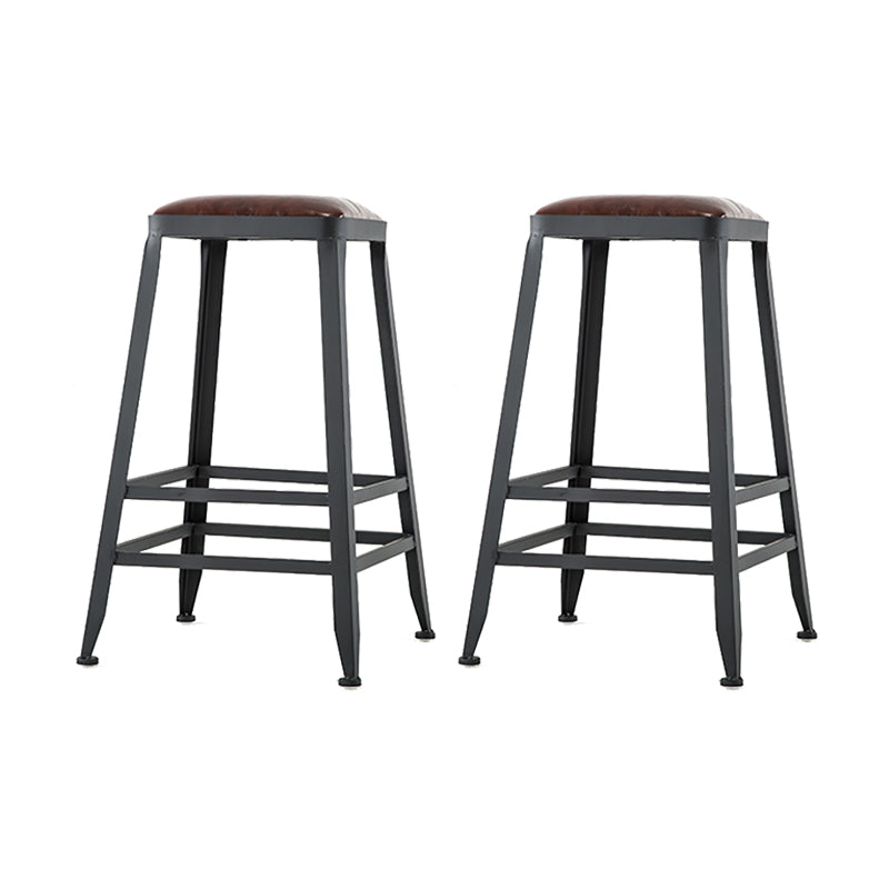 Industrial Brown Counter Stool Leather Square Stool with Black Metal Frame Backless 2 Piece Set Counter Stool(26"H) Clearhalo 'Bar Furniture' 'Bar Stools' 'bar_stools' 'furn' 'furn_bar_stools' 'Furniture' 'Kitchen & Dining Furniture' 6184582