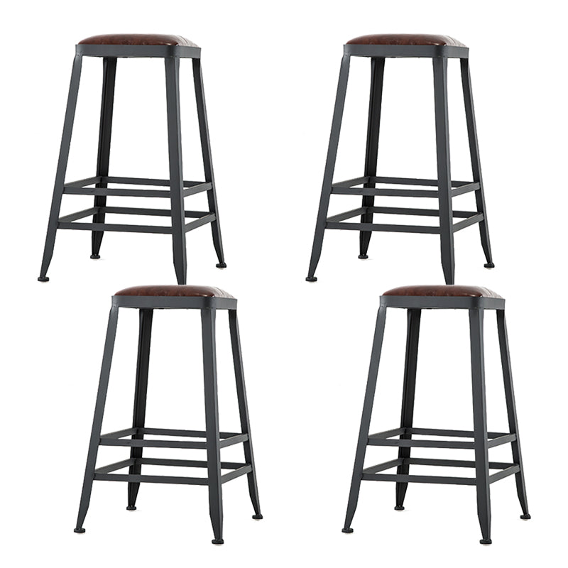 Industrial Brown Counter Stool Leather Square Stool with Black Metal Frame Backless 4 Piece Set Counter Stool(26"H) Clearhalo 'Bar Furniture' 'Bar Stools' 'bar_stools' 'furn' 'furn_bar_stools' 'Furniture' 'Kitchen & Dining Furniture' 6184583