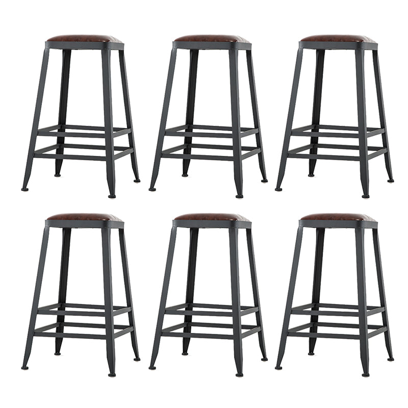Industrial Brown Counter Stool Leather Square Stool with Black Metal Frame Backless 6 Piece Set Counter Stool(26"H) Clearhalo 'Bar Furniture' 'Bar Stools' 'bar_stools' 'furn' 'furn_bar_stools' 'Furniture' 'Kitchen & Dining Furniture' 6184584