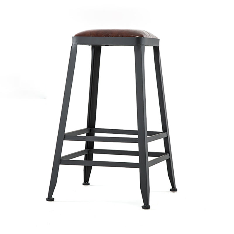 Industrial Brown Counter Stool Leather Square Stool with Black Metal Frame Backless 1 Piece Bar Stool(30"H) Clearhalo 'Bar Furniture' 'Bar Stools' 'bar_stools' 'furn' 'furn_bar_stools' 'Furniture' 'Kitchen & Dining Furniture' 6184590