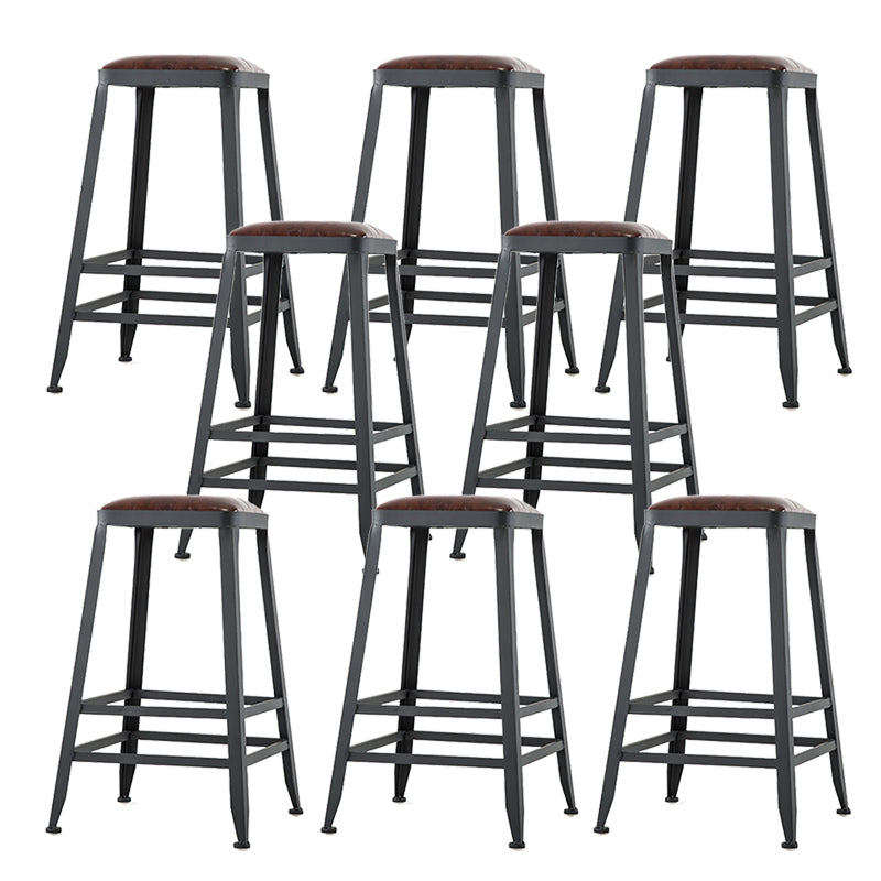 Industrial Brown Counter Stool Leather Square Stool with Black Metal Frame Backless 8 Piece Set Bar Stool(30"H) Clearhalo 'Bar Furniture' 'Bar Stools' 'bar_stools' 'furn' 'furn_bar_stools' 'Furniture' 'Kitchen & Dining Furniture' 6184594
