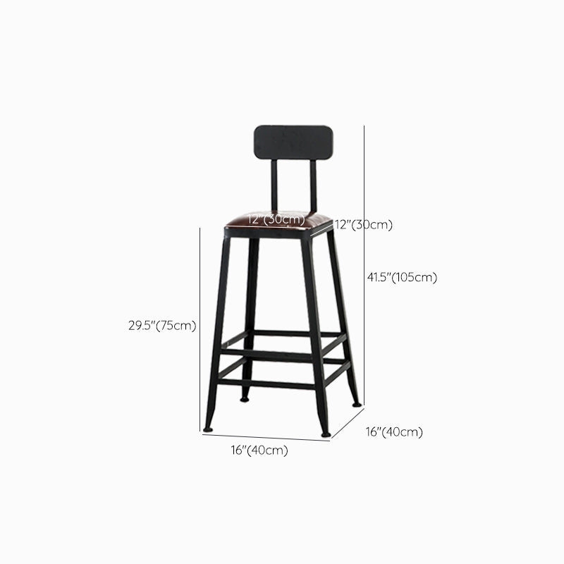 Industrial Brown Counter Stool Leather Square Stool with Black Metal Frame Clearhalo 'Bar Furniture' 'Bar Stools' 'bar_stools' 'furn' 'furn_bar_stools' 'Furniture' 'Kitchen & Dining Furniture' 6184595