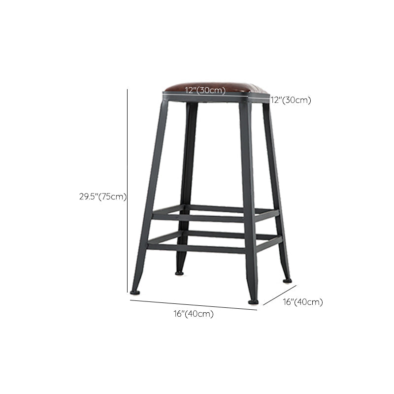 Industrial Brown Counter Stool Leather Square Stool with Black Metal Frame Clearhalo 'Bar Furniture' 'Bar Stools' 'bar_stools' 'furn' 'furn_bar_stools' 'Furniture' 'Kitchen & Dining Furniture' 6184596