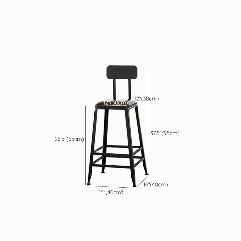 Industrial Brown Counter Stool Leather Square Stool with Black Metal Frame Clearhalo 'Bar Furniture' 'Bar Stools' 'bar_stools' 'furn' 'furn_bar_stools' 'Furniture' 'Kitchen & Dining Furniture' 6184597