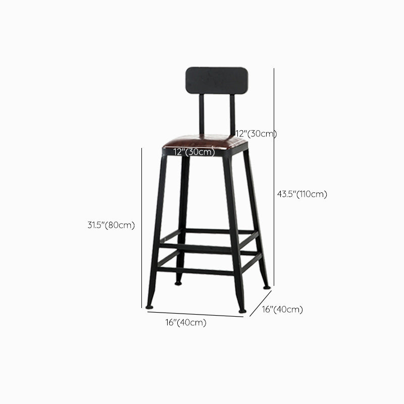 Industrial Brown Counter Stool Leather Square Stool with Black Metal Frame Clearhalo 'Bar Furniture' 'Bar Stools' 'bar_stools' 'furn' 'furn_bar_stools' 'Furniture' 'Kitchen & Dining Furniture' 6184601