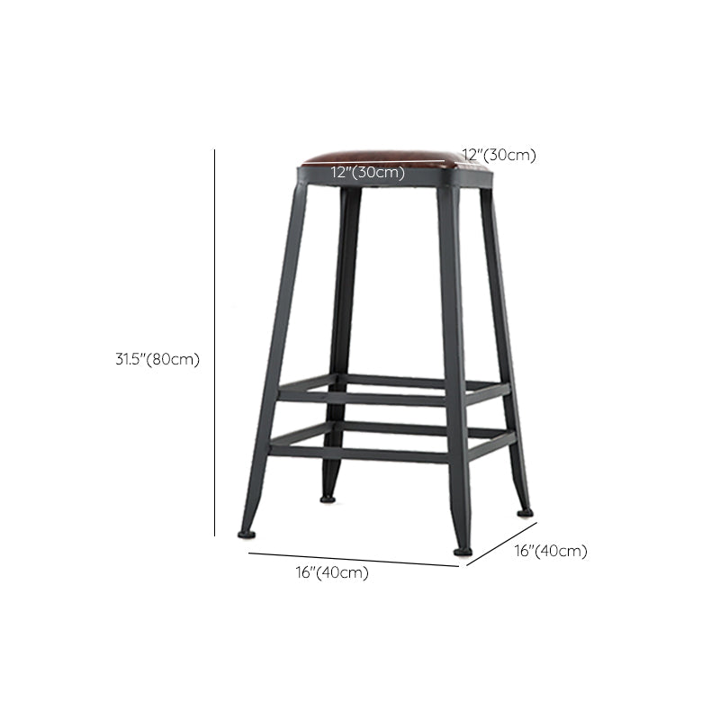Industrial Brown Counter Stool Leather Square Stool with Black Metal Frame Clearhalo 'Bar Furniture' 'Bar Stools' 'bar_stools' 'furn' 'furn_bar_stools' 'Furniture' 'Kitchen & Dining Furniture' 6184602