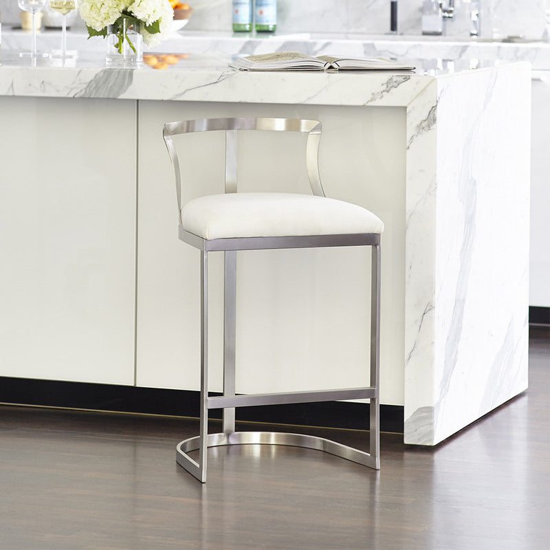 White Upholstered Bar Stools Backrest Counter Stool with Metal Base Silver 1 Piece Counter Stool(26"H) Clearhalo 'Bar Furniture' 'Bar Stools' 'bar_stools' 'furn' 'furn_bar_stools' 'Furniture' 'Kitchen & Dining Furniture' 6184713