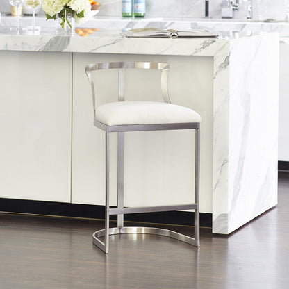 White Upholstered Bar Stools Backrest Counter Stool with Metal Base Silver 1 Piece Counter Stool(26"H) Clearhalo 'Bar Furniture' 'Bar Stools' 'bar_stools' 'furn' 'furn_bar_stools' 'Furniture' 'Kitchen & Dining Furniture' 6184713