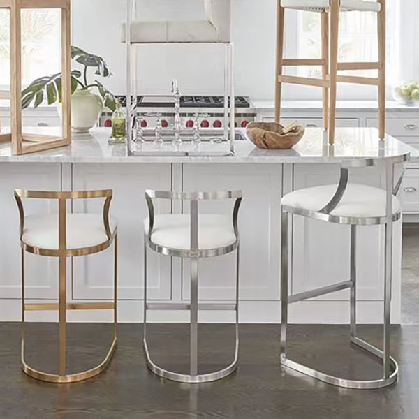White Upholstered Bar Stools Backrest Counter Stool with Metal Base Clearhalo 'Bar Furniture' 'Bar Stools' 'bar_stools' 'furn' 'furn_bar_stools' 'Furniture' 'Kitchen & Dining Furniture' 6184732