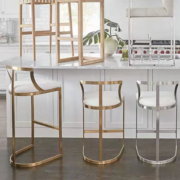 White Upholstered Bar Stools Backrest Counter Stool with Metal Base Clearhalo 'Bar Furniture' 'Bar Stools' 'bar_stools' 'furn' 'furn_bar_stools' 'Furniture' 'Kitchen & Dining Furniture' 6184734